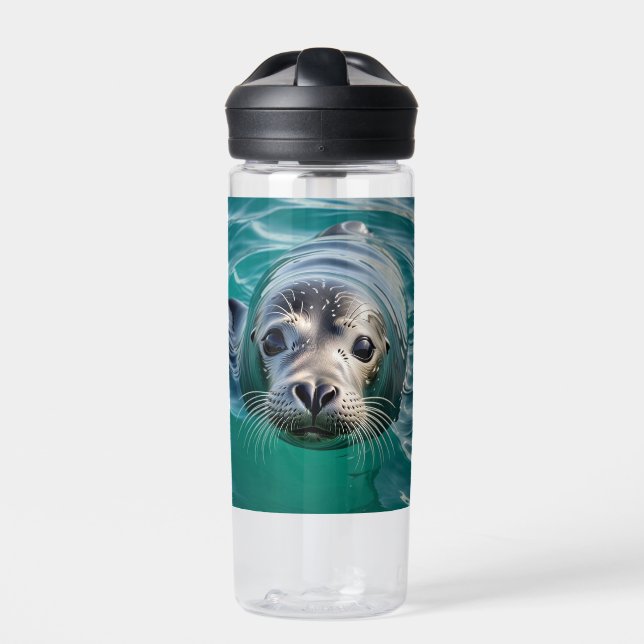 Cute Seal Sticking Head out of Water Personalised Water Bottle (Front)