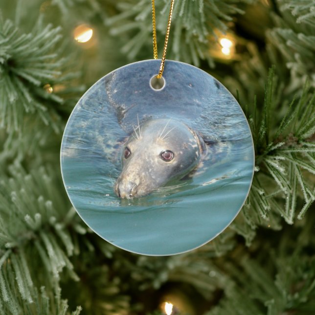 Cute Seal swimming in the Ocean Christmas Keepsake Ceramic Tree Decoration (Tree)