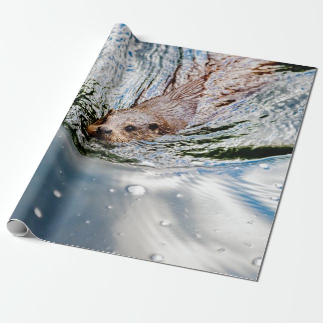 CUTE SEAL SWIMMING WRAPPING PAPER (Unrolled)