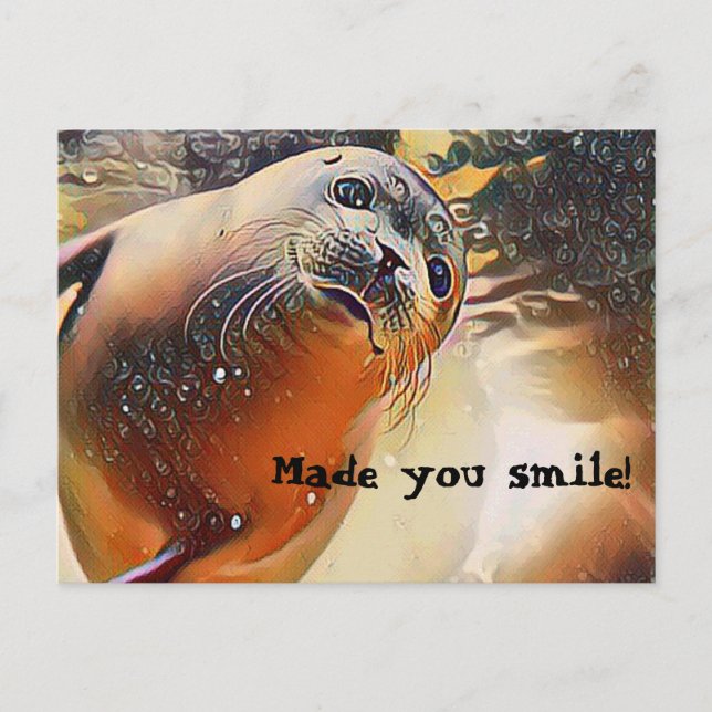 Cute Seal Wildlife Pop Art Made You Smile Postcard (Front)