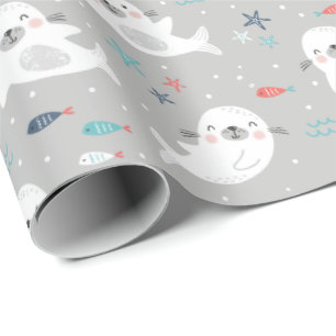 Cute Seals on light grey Wrapping Paper