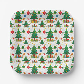 Cute Seamless Christmas Pattern Paper Plate