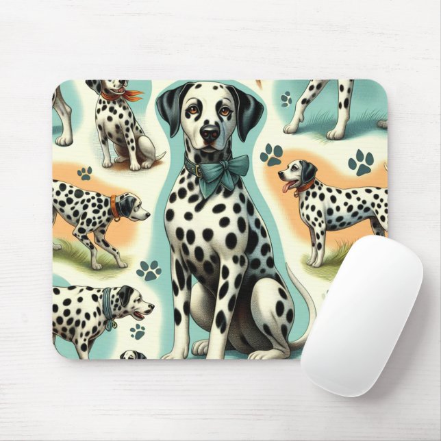Cute Seamless Dalmatian Mouse Mat (With Mouse)