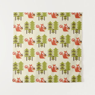 cute seamless forest pattern design. Vintage illus Tapestry