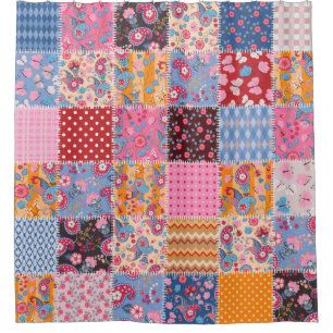 Cute seamless patchwork pattern shower curtain
