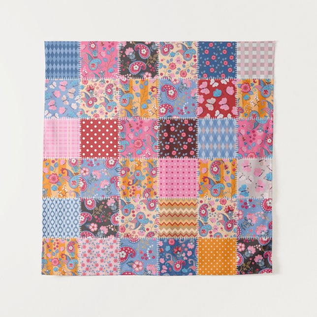 Cute seamless patchwork pattern tapestry (Front)