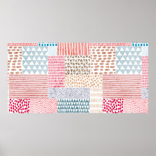 Cute seamless pattern in patchwork style. Simple d Poster
