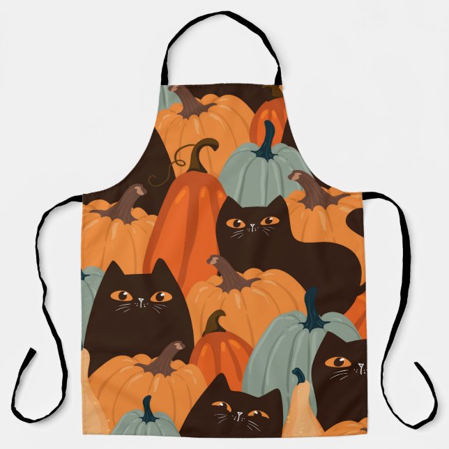 Cute seamless pattern with black cats and pumpkins apron (Front)