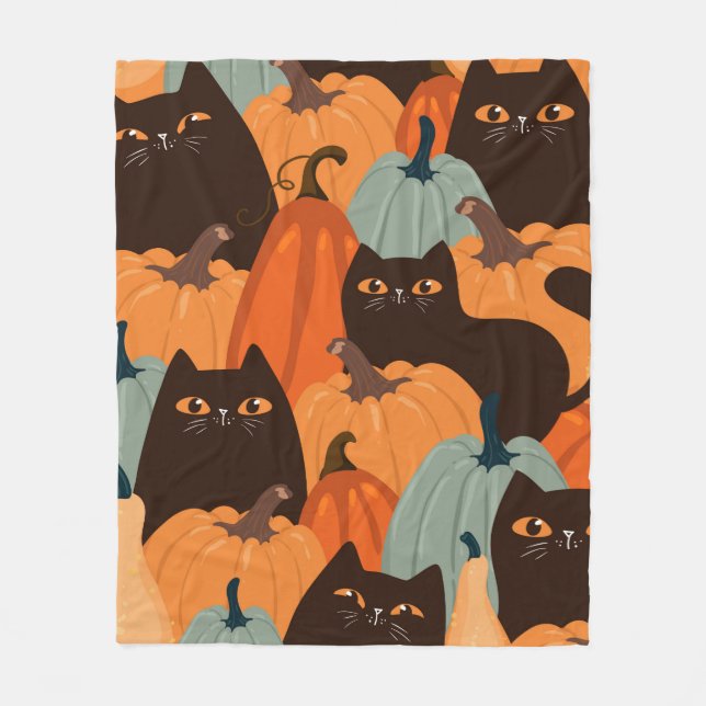 Cute seamless pattern with black cats and pumpkins fleece blanket (Front)