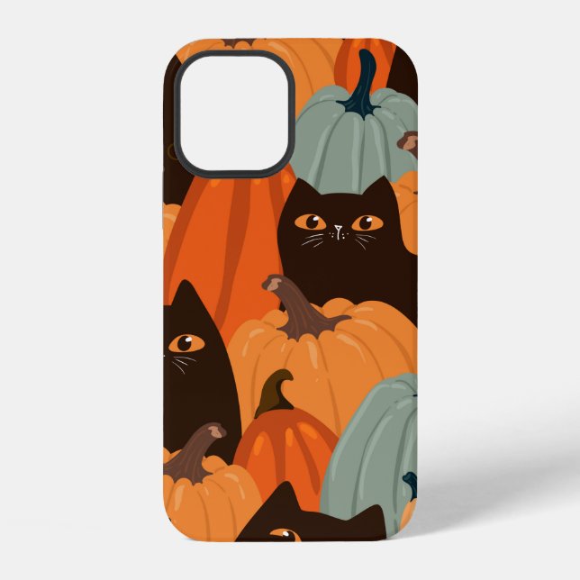 Cute seamless pattern with black cats and pumpkins iPhone case (Back)