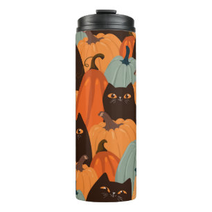 Cute seamless pattern with black cats and pumpkins thermal tumbler