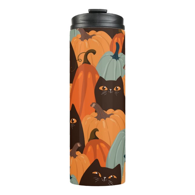Cute seamless pattern with black cats and pumpkins thermal tumbler (Front)