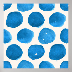 Cute seamless pattern with blue watercolor circles poster