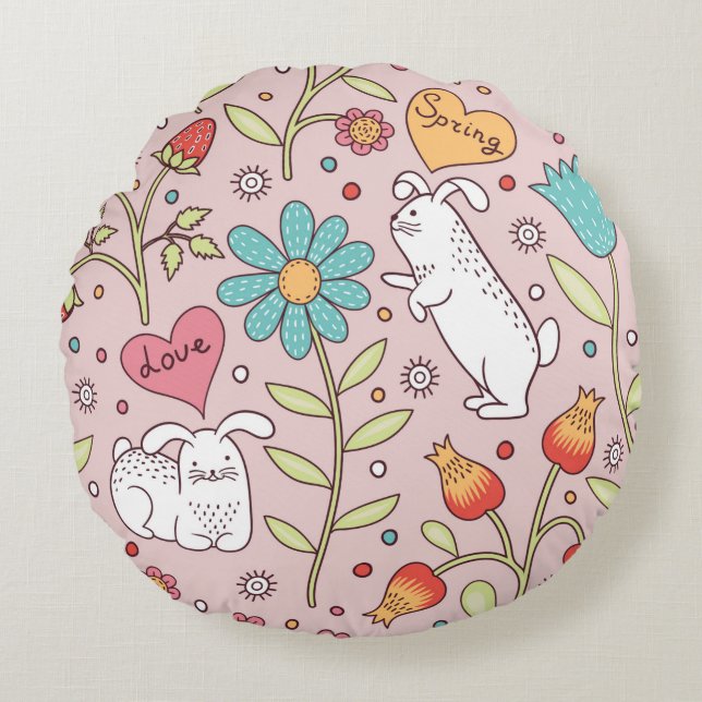 Cute seamless pattern with bunnies round cushion (Front)