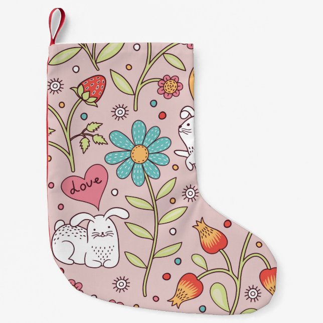 Cute seamless pattern with bunnies small christmas stocking (Front)