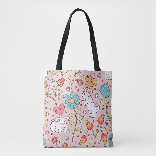 Cute seamless pattern with bunnies tote bag (Front)