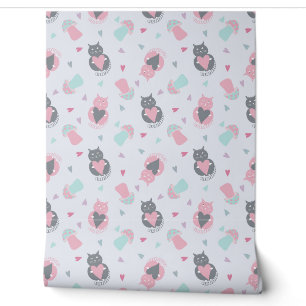 cute seamless pattern with cats and mushrooms wallpaper