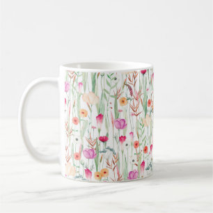 Cute seamless pattern with different wild flowers. coffee mug