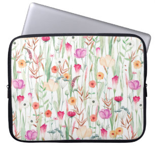 Cute seamless pattern with different wild flowers. laptop sleeve
