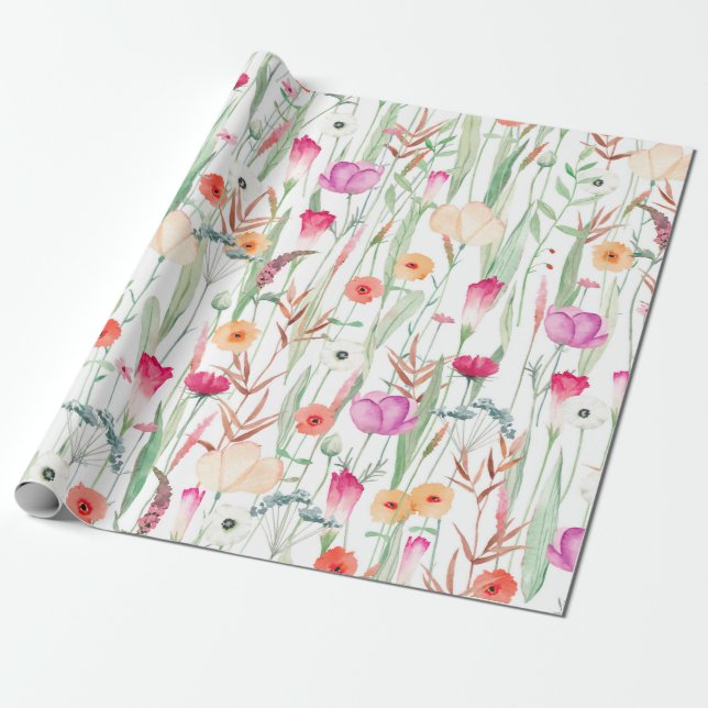 Cute seamless pattern with different wild flowers. wrapping paper (Unrolled)