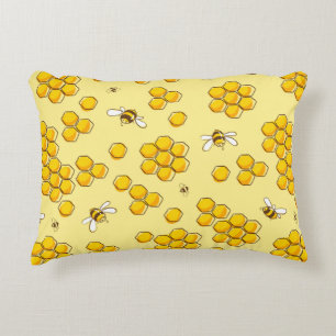 Cute seamless pattern with flying bees. Vintage il Decorative Cushion