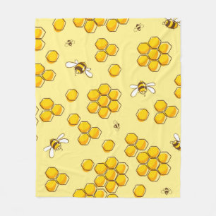 Cute seamless pattern with flying bees. Vintage il Fleece Blanket