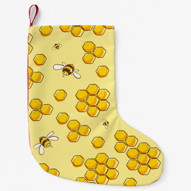 Cute seamless pattern with flying bees. Vintage il Small Christmas Stocking (Front)