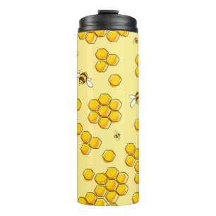 Cute seamless pattern with flying bees. Vintage il Thermal Tumbler