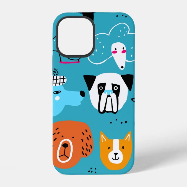 Cute seamless pattern with funny dogs on a blue ba iPhone case (Back)