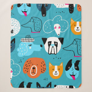 Cute seamless pattern with funny dogs on a blue ba sherpa blanket