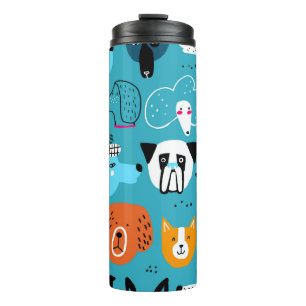 Cute seamless pattern with funny dogs on a blue ba thermal tumbler