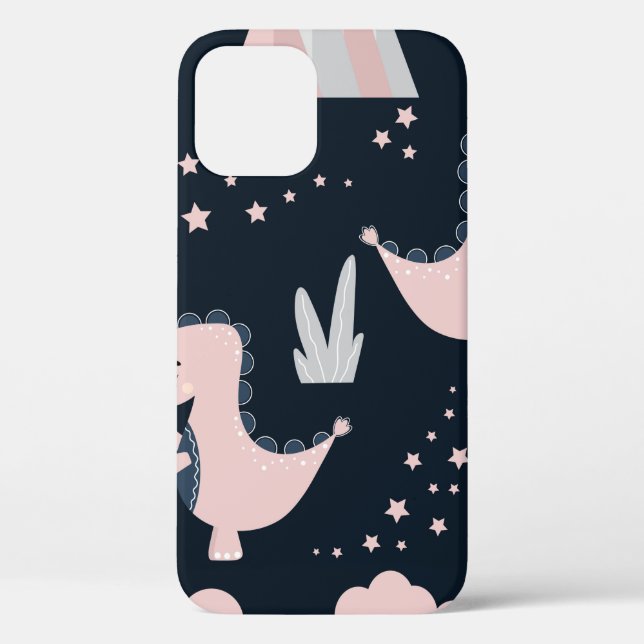 Cute seamless pattern with pink dinosaurs on a dar Case-Mate iPhone case (Back)