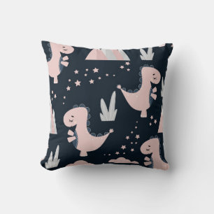 Cute seamless pattern with pink dinosaurs on a dar cushion