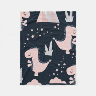 Cute seamless pattern with pink dinosaurs on a dar fleece blanket