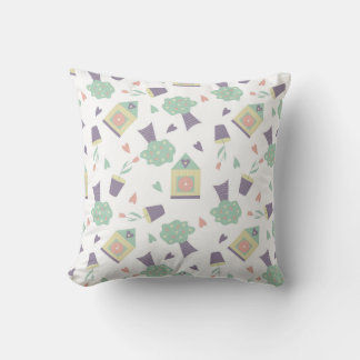 cute seamless pattern with trees, houses and flowe cushion