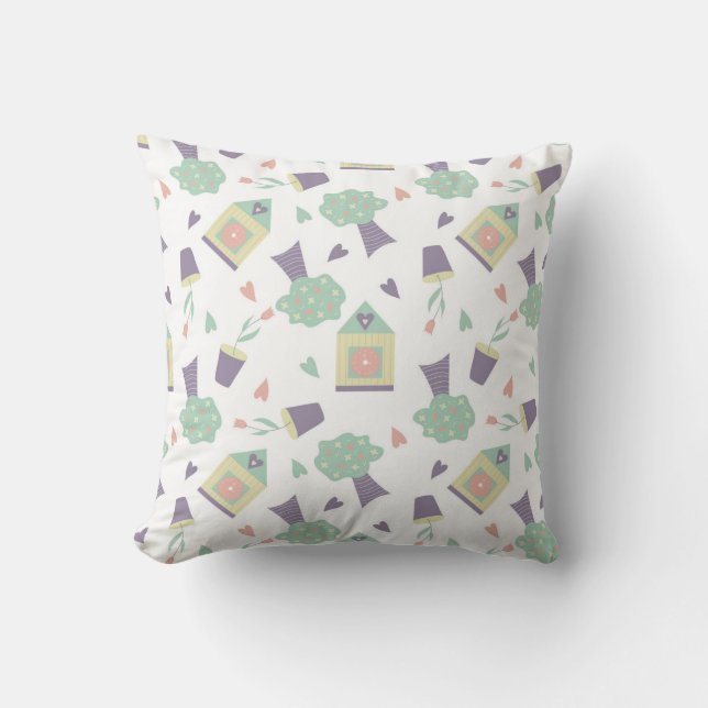 cute seamless pattern with trees, houses and flowe cushion (Front)