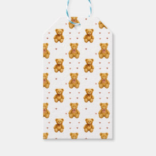 Cute Seamless Teddy Bear and Hearts Pattern Gift Tags