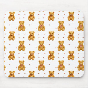 Cute Seamless Teddy Bear and Hearts Pattern Mouse Mat