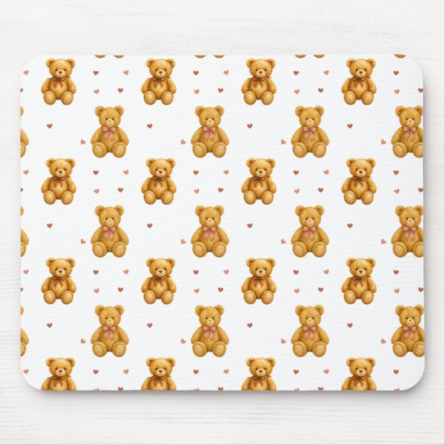 Cute Seamless Teddy Bear and Hearts Pattern Mouse Mat (Front)