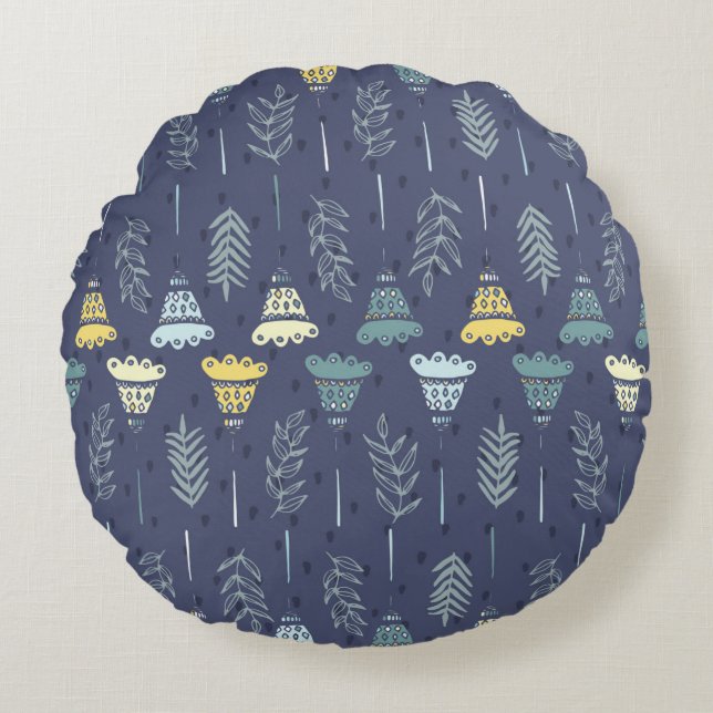 Cute seamless texture with perfect natural leaves. round cushion (Front)