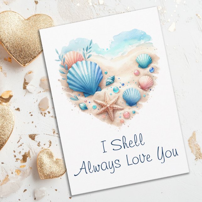 Cute Seashell Heart Beach Love Valentine's Day Holiday Card (Beach Lovers Seashell Heart Valentine's Day card)