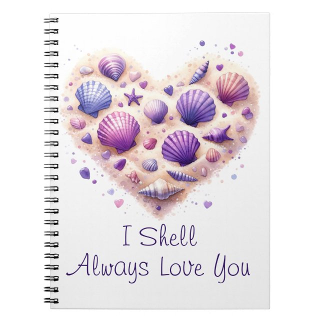 Cute Seashell Heart Beach Love Valentine's Day Notebook (Front)