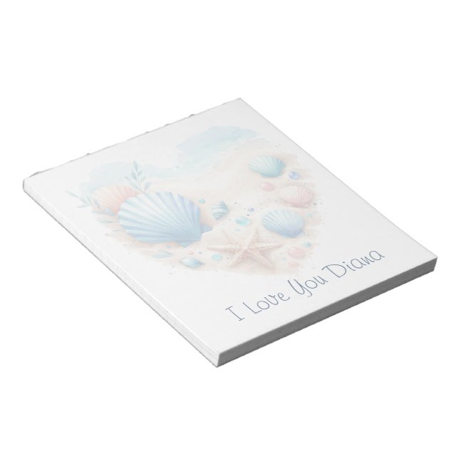 Cute Seashell Heart Beach Love Valentine's Day Notepad (Angled)