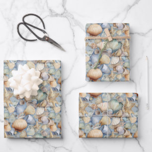 cute seashell party tiled pattern wrapping paper sheet