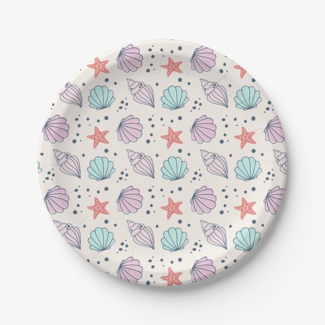 Cute Seashell Shellebrate Birthday Paper Plate (Front)