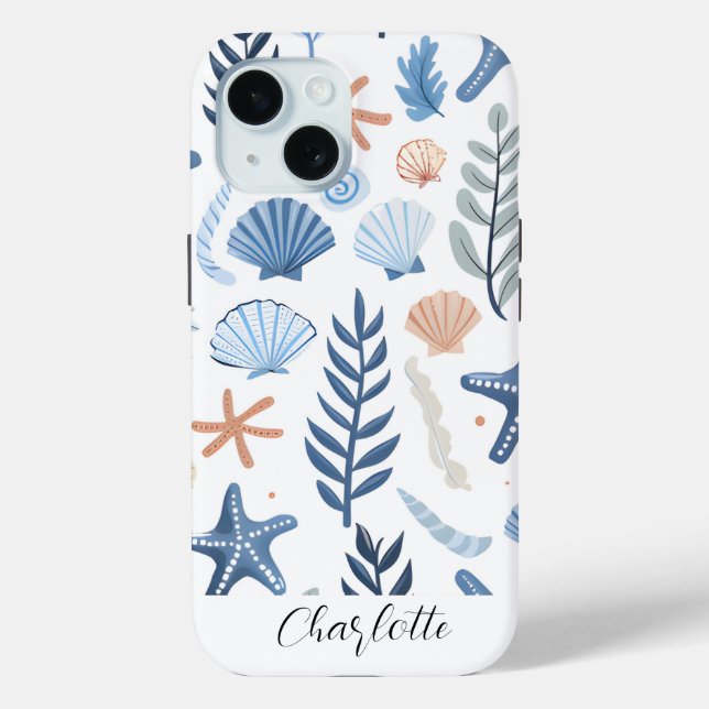 Cute Seashell Starfish Personalised Name Case-Mate iPhone Case (Back)
