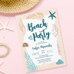 Cute Seashells palm leaf beach party Sweet 16 Invitation<br><div class="desc">Make a splash with our cool seashells,  tropical palm tree leaf beach party Sweet 16 birthday invitations! Featuring a cute seashells illustrations,  palm leaves in gold and blue,  star fish with a modern brush font . Perfect for a Sweet 16 birthday party or any summer soiree at the beach.</div>