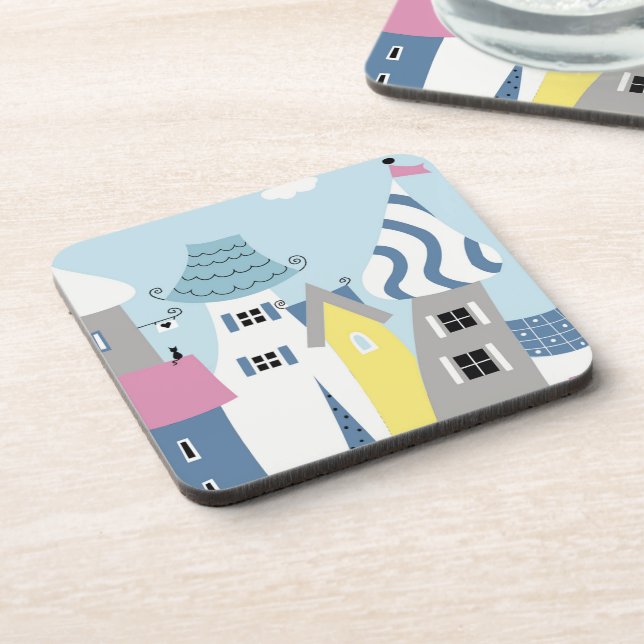 Cute Seaside Town illustration Coaster (Left Side)