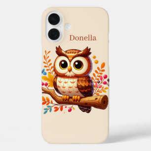 Cute Seasonal owl add name iPhone 16 Plus Case