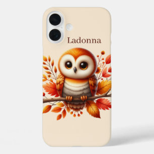Cute Seasonal owl add name iPhone 16 Plus Case